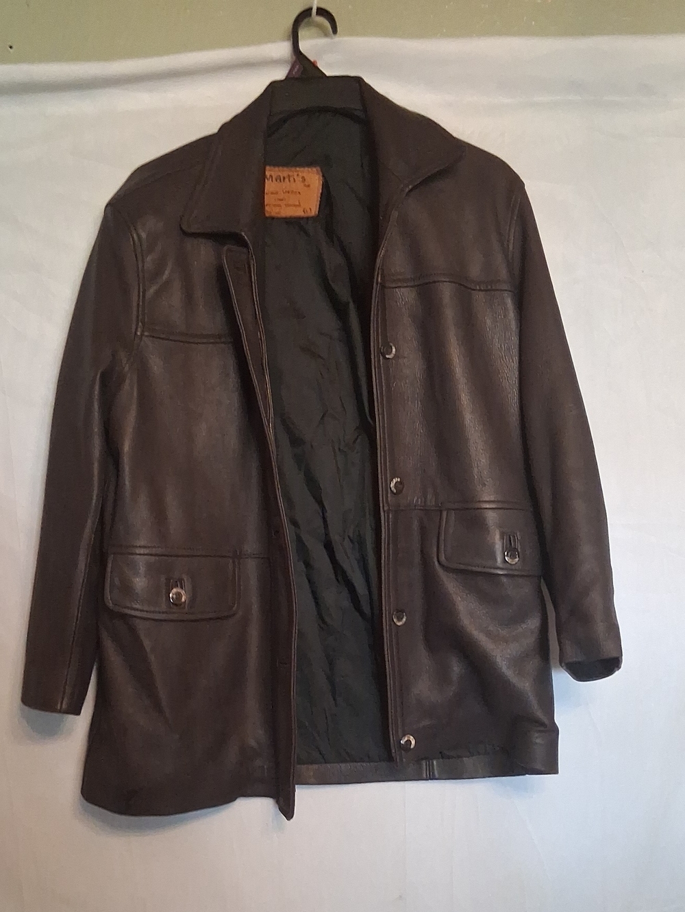 Marti's Women's Brown Leather Jacket - Classic Button Front Coat Size Large